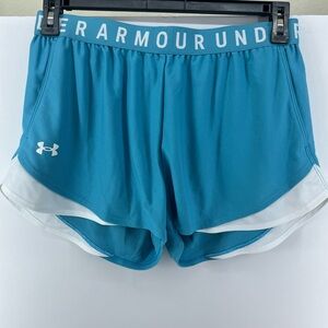 Under Armour Play-Up Shorts Women's Large Turqoise Blue with 2 Front Pockets
